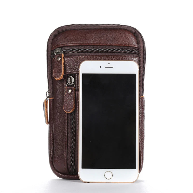 Leather Fashion Phone Pouch Belt Bag Shoulder Crossbody Waist Pack Vintage Outdoor Multi-function Mens Leisure Hanging Waist Bag