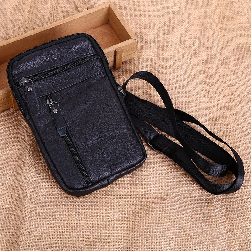 Leather Fashion Phone Pouch Belt Bag Shoulder Crossbody Waist Pack Vintage Outdoor Multi-function Mens Leisure Hanging Waist Bag