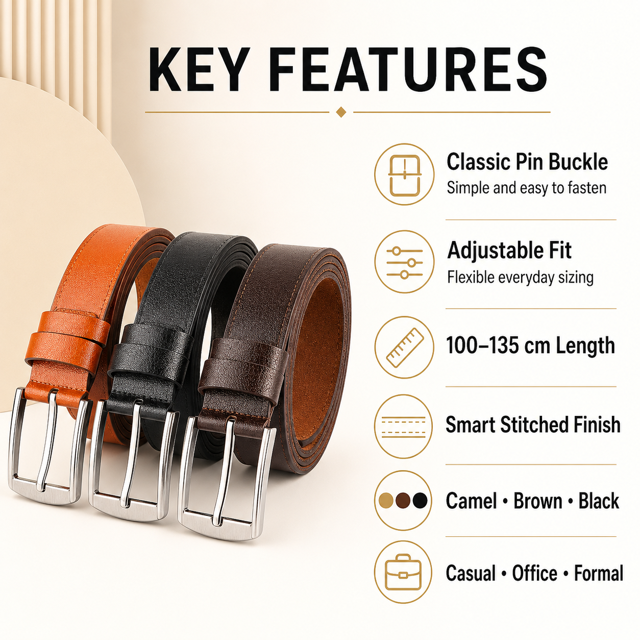 Men’s Classic Leather Pin Buckle Belt – Adjustable Casual & Formal Belt