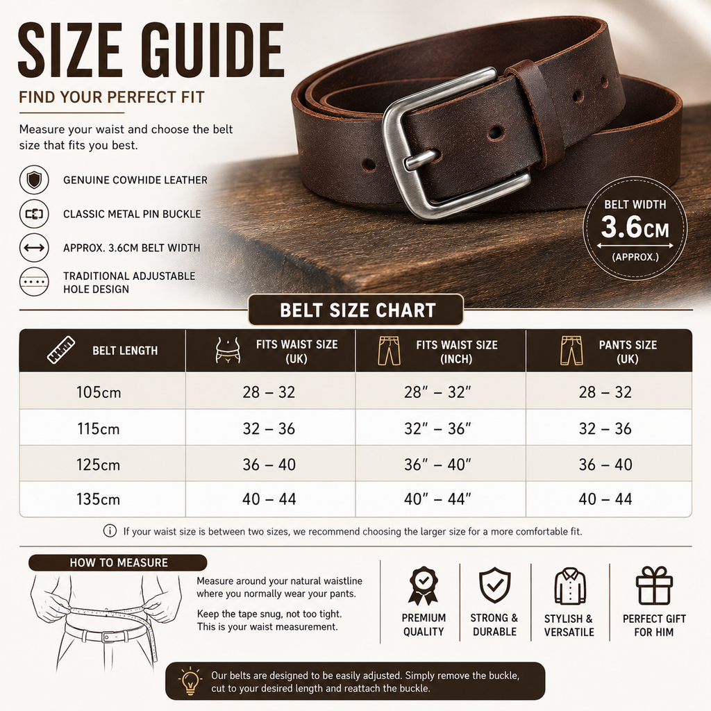 Men’s Genuine Cowskin Leather Belt – Classic Metal Pin Buckle Jeans & Business Belt