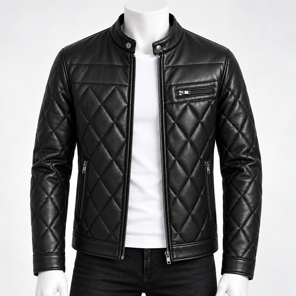 Men's Fleece-Lined PU Leather Winter Jacket