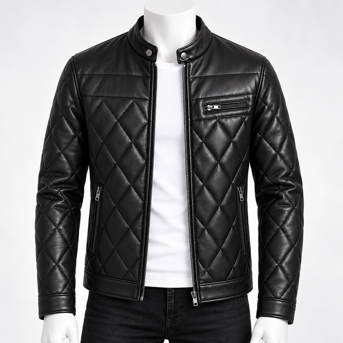 Men's Fleece-Lined PU Leather Winter Jacket
