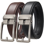 Two leather belts with silver buckles on a white background