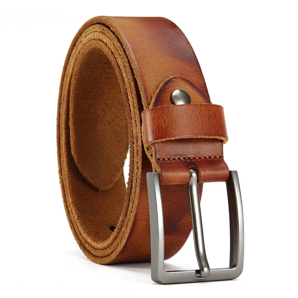 Genuine Leather For Men's High Quality Buckle Jeans Cowskin Casual Belts Business Cowboy Waistband Male Fashion Designer