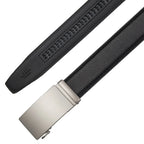 Black belt with silver buckle on a white background