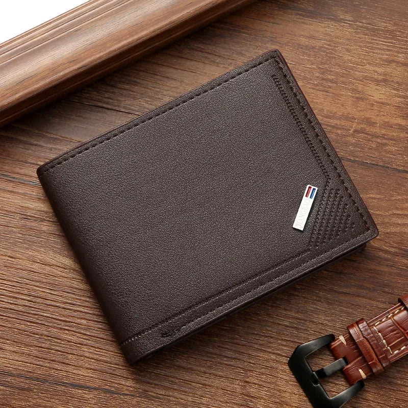 Men’s Slim Vegan Leather Bifold Wallet – Minimalist Short Wallet