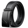 Black leather belt with a black buckle on a white background
