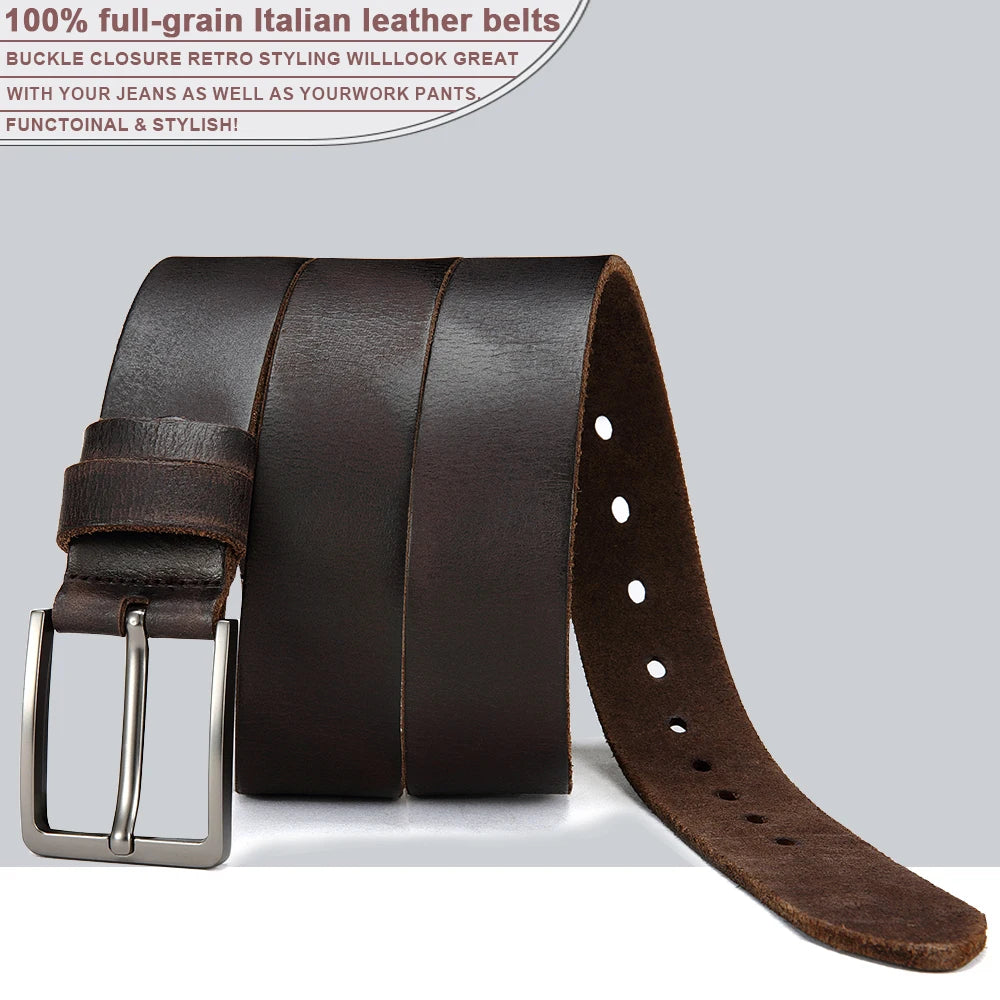 Genuine Leather For Men's High Quality Buckle Jeans Cowskin Casual Belts Business Cowboy Waistband Male Fashion Designer
