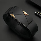 Black belt with gold accents on a dark background