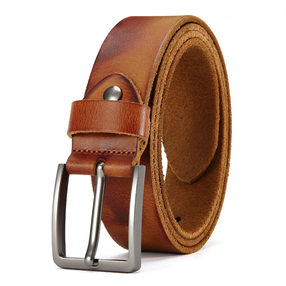 Men’s Genuine Cowskin Leather Belt – Classic Metal Pin Buckle Jeans & Business Belt