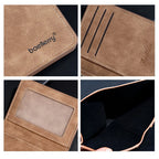 Collage of a brown leather wallet with 'baellerry' branding on a black background.