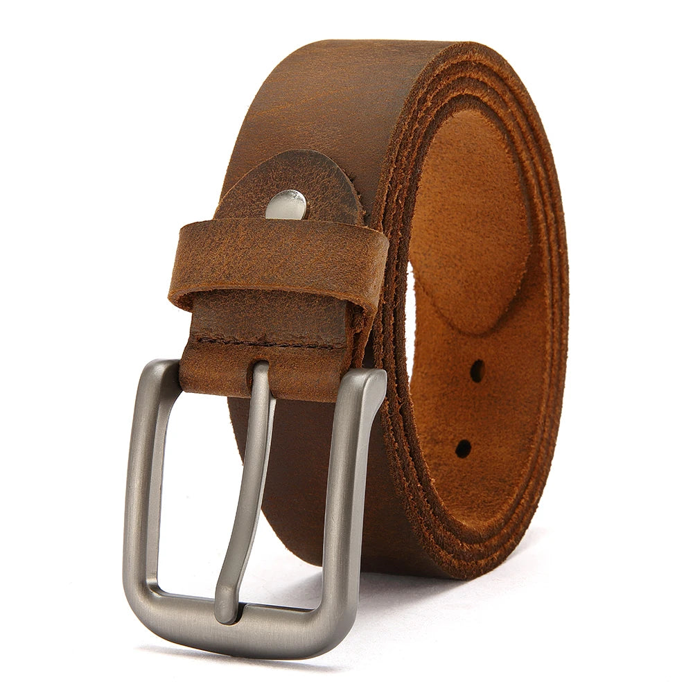 Men’s Genuine Cowskin Leather Belt – Classic Metal Pin Buckle Jeans & Business Belt
