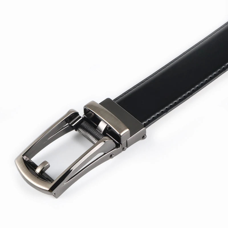 Genuine Leather Ratchet Belt for Men - Adjustable Automatic Buckle,Casual Business Style, High-Quality Leather Panel