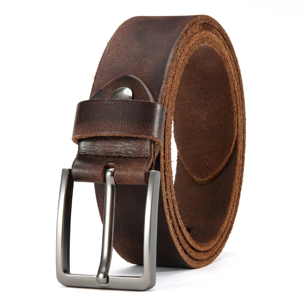 Men’s Genuine Cowskin Leather Belt – Classic Metal Pin Buckle Jeans & Business Belt