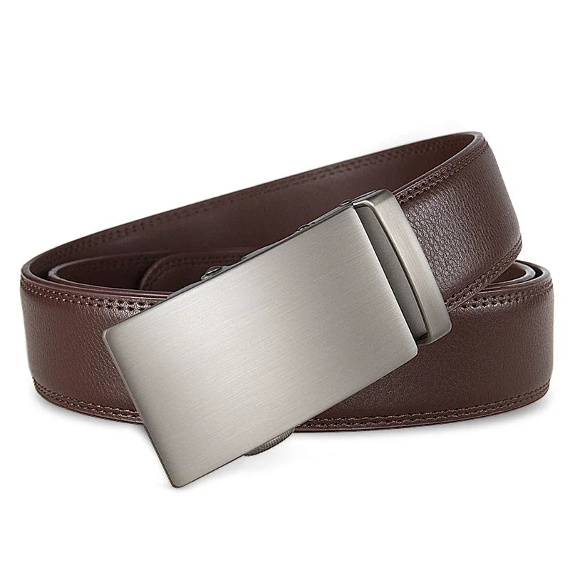High-End Fashion Business Belt for Men - 3.5cm, Handsome Alloy Automatic Buckle, Durable PU Leather