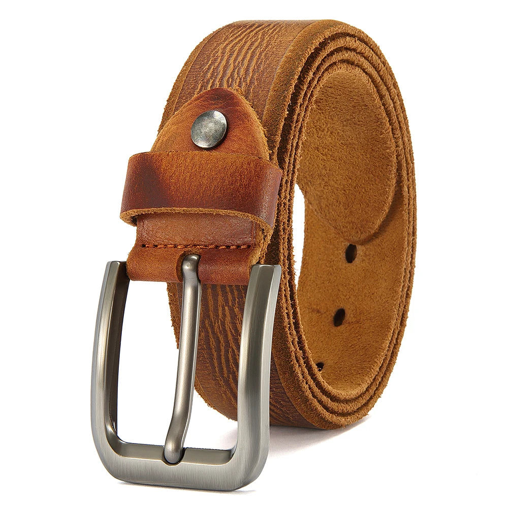 Men’s Genuine Cowskin Leather Belt – Classic Metal Pin Buckle Jeans & Business Belt