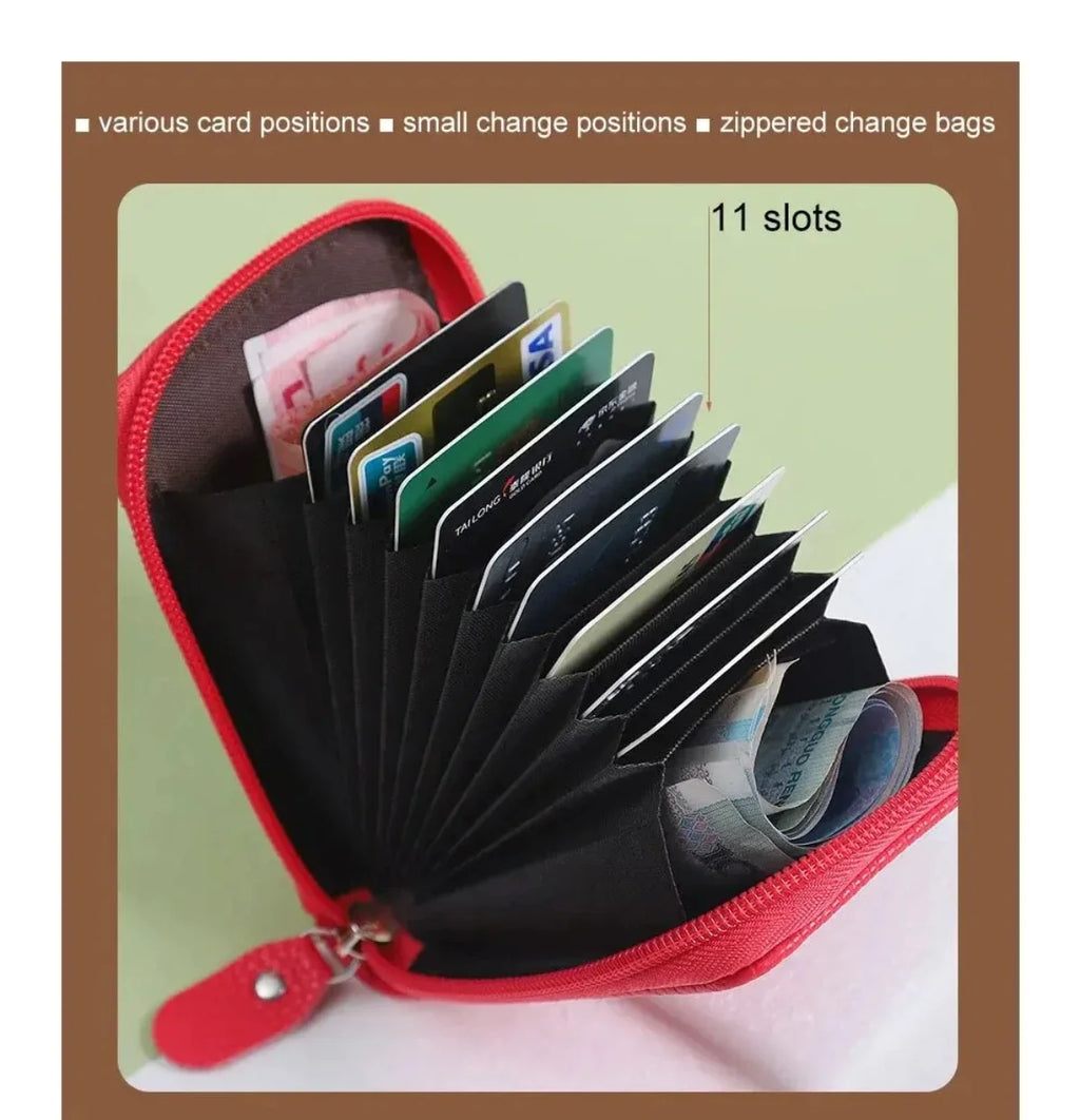 12 Slots RFID Blocking Leather Wallet for Men Women Accordion ID Card Holder Thin Minimalist Credit Card Organizer Slim
