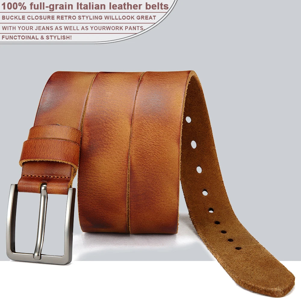 Genuine Leather For Men's High Quality Buckle Jeans Cowskin Casual Belts Business Cowboy Waistband Male Fashion Designer