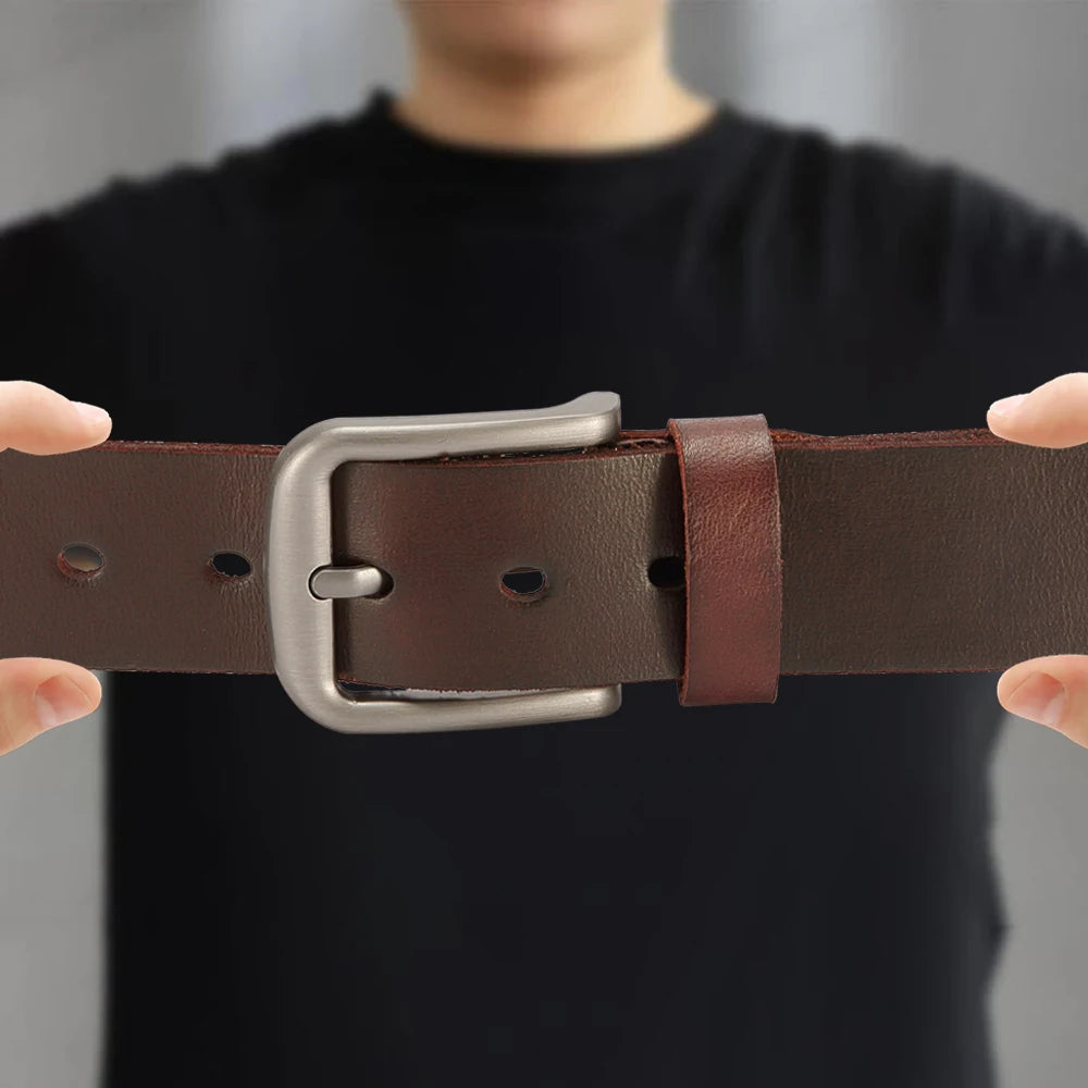 Men’s Genuine Cowskin Leather Belt – Classic Metal Pin Buckle Jeans & Business Belt