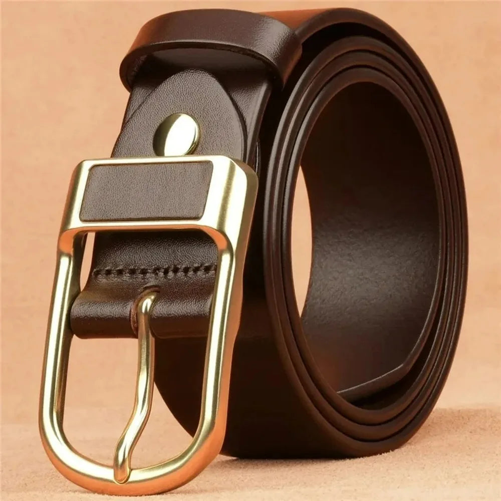 Men's High-Quality Genuine Leather Belt with Business Cowboy Buckle Casual Jeans Waistband Fashionable Male Accessory 2024 New