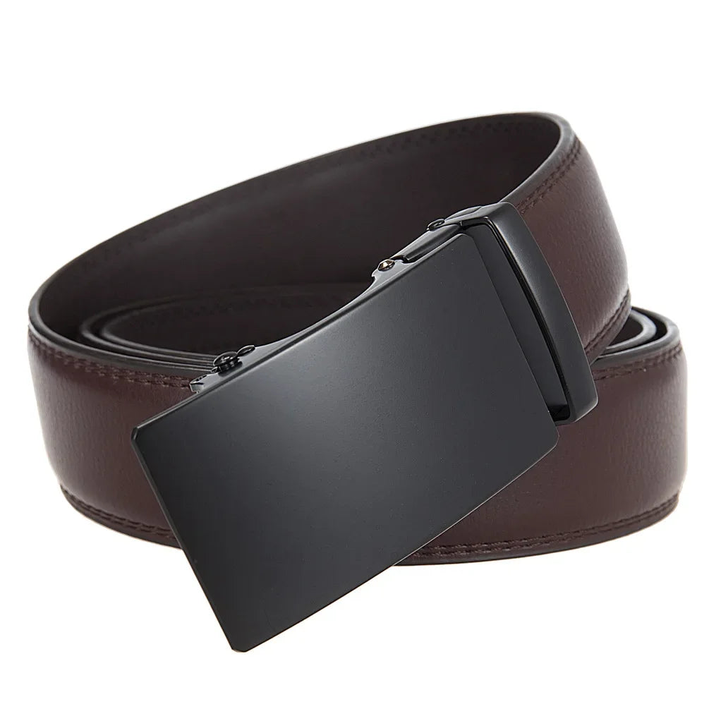 High-End Fashion Business Belt for Men - 3.5cm, Handsome Alloy Automatic Buckle, Durable PU Leather