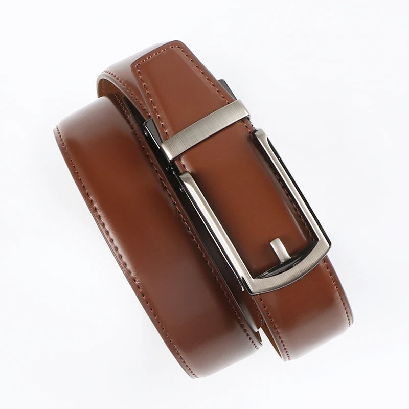 Genuine Leather Ratchet Belt for Men - Adjustable Automatic Buckle,Casual Business Style, High-Quality Leather Panel