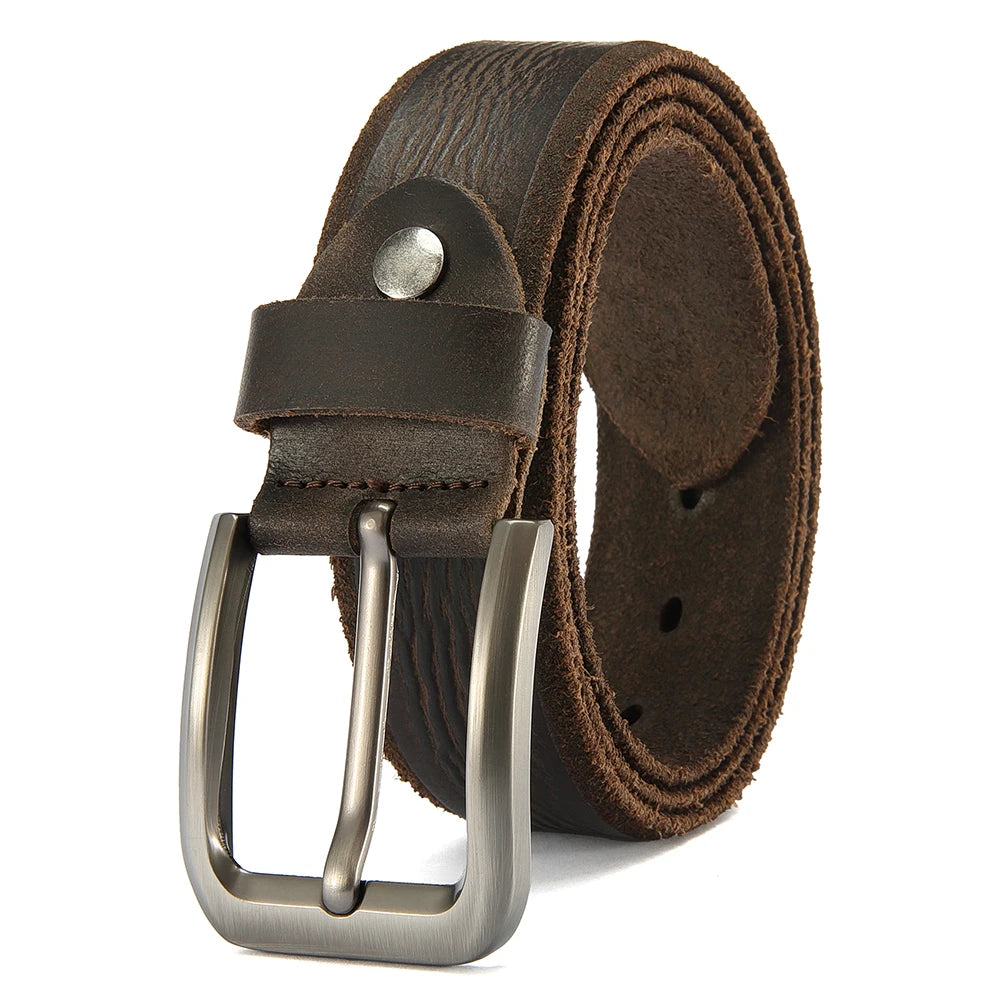 Men’s Genuine Cowskin Leather Belt – Classic Metal Pin Buckle Jeans & Business Belt