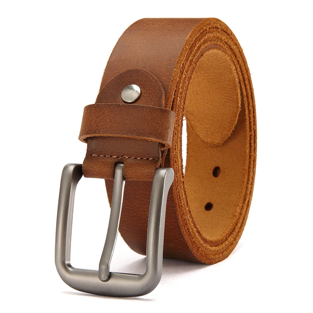 Men’s Genuine Cowskin Leather Belt – Classic Metal Pin Buckle Jeans & Business Belt