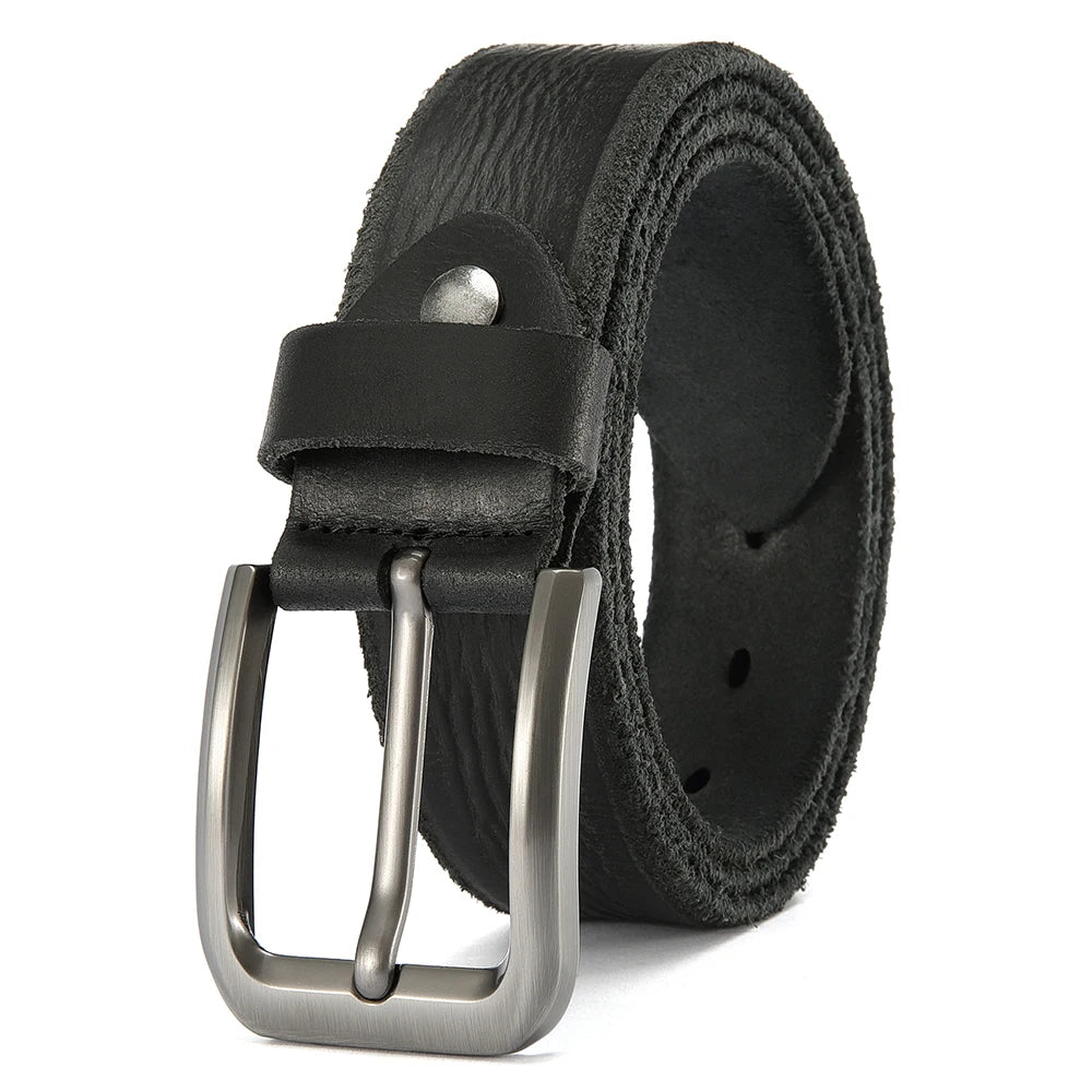 Men’s Genuine Cowskin Leather Belt – Classic Metal Pin Buckle Jeans & Business Belt
