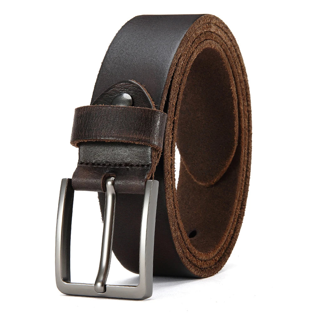 Men’s Genuine Cowskin Leather Belt – Classic Metal Pin Buckle Jeans & Business Belt