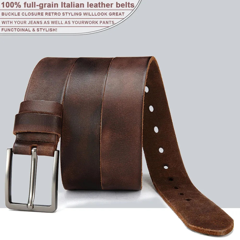 Genuine Leather For Men's High Quality Buckle Jeans Cowskin Casual Belts Business Cowboy Waistband Male Fashion Designer