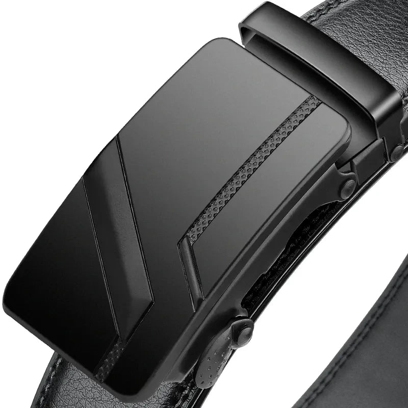 Close-up of a black belt buckle on a white background
