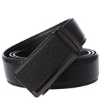 Black leather belt with a black buckle on a white background