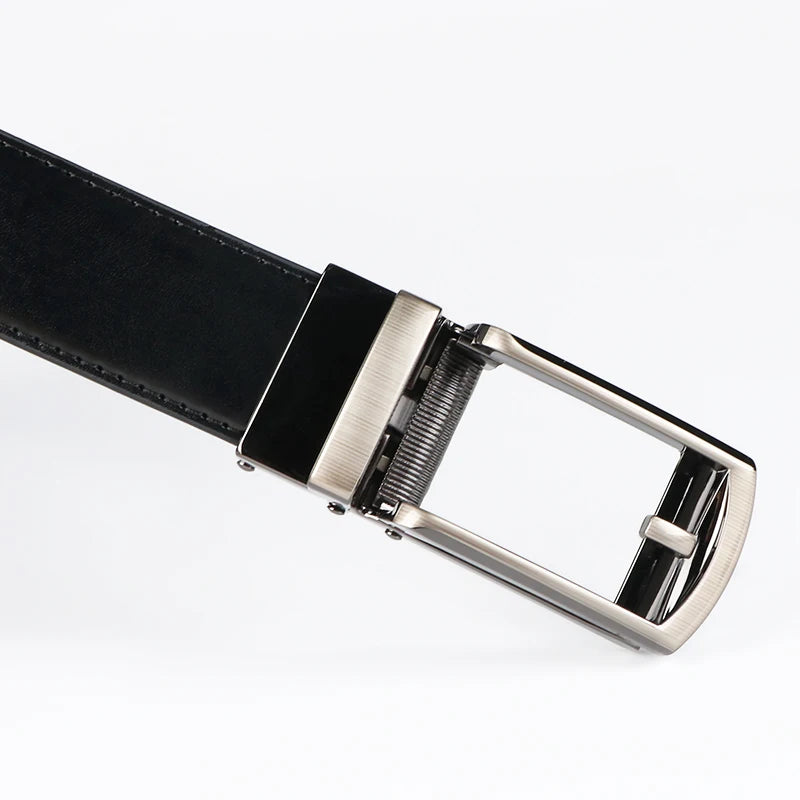 Genuine Leather Ratchet Belt for Men - Adjustable Automatic Buckle,Casual Business Style, High-Quality Leather Panel