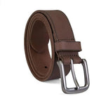 Brown leather belt with silver buckle on a white background, featuring the brand 'bellvare