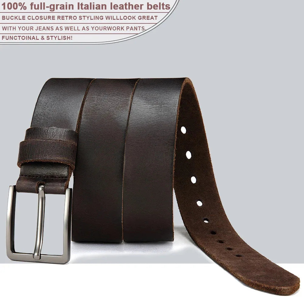 Genuine Leather For Men's High Quality Buckle Jeans Cowskin Casual Belts Business Cowboy Waistband Male Fashion Designer