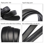 Black leather belt with close-up details on a white background