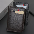 Coffee and black vegan leather card holders with cards in their outer pockets.