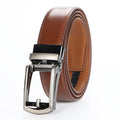 Genuine Leather Ratchet Belt for Men - Adjustable Automatic Buckle,Casual Business Style, High-Quality Leather Panel