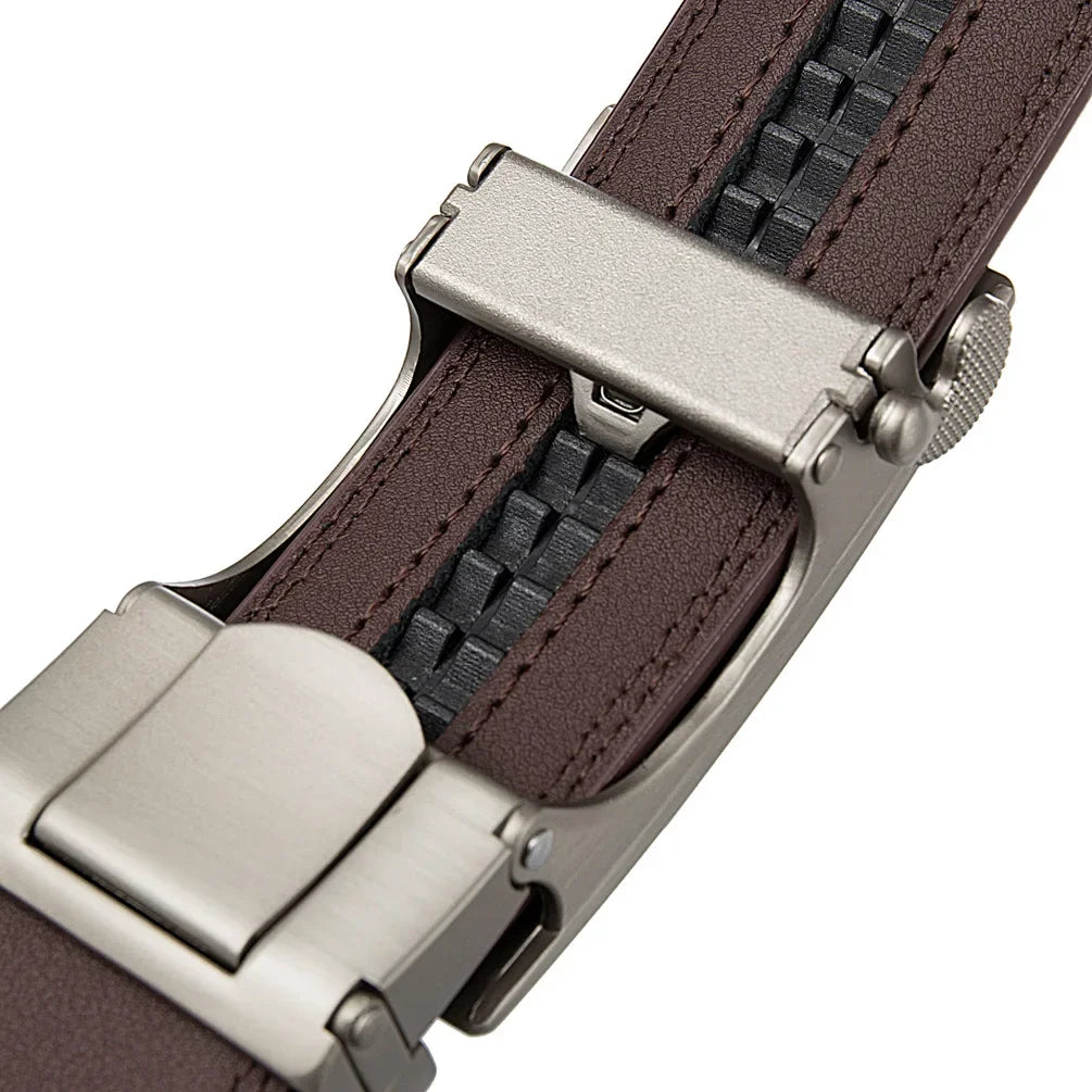 High-End Fashion Business Belt for Men - 3.5cm, Handsome Alloy Automatic Buckle, Durable PU Leather