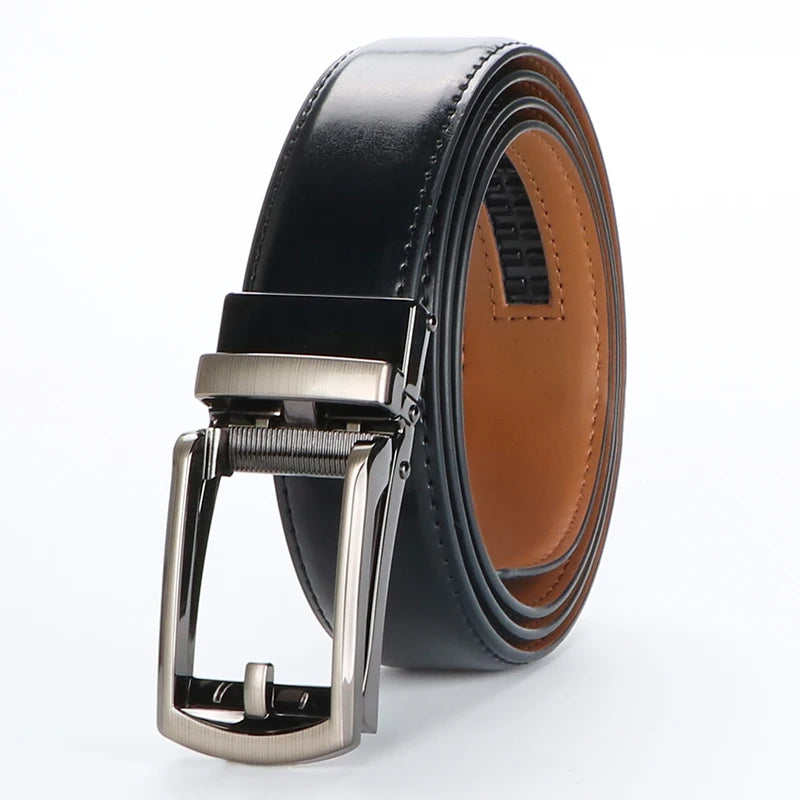 Genuine Leather Ratchet Belt for Men - Adjustable Automatic Buckle,Casual Business Style, High-Quality Leather Panel