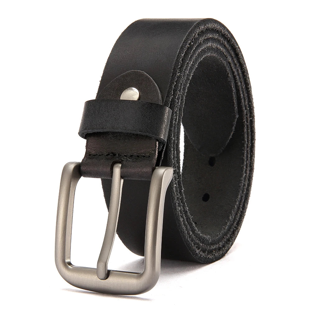 Men’s Genuine Cowskin Leather Belt – Classic Metal Pin Buckle Jeans & Business Belt