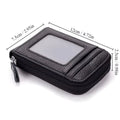 Black leather wallet with measurements on a white background