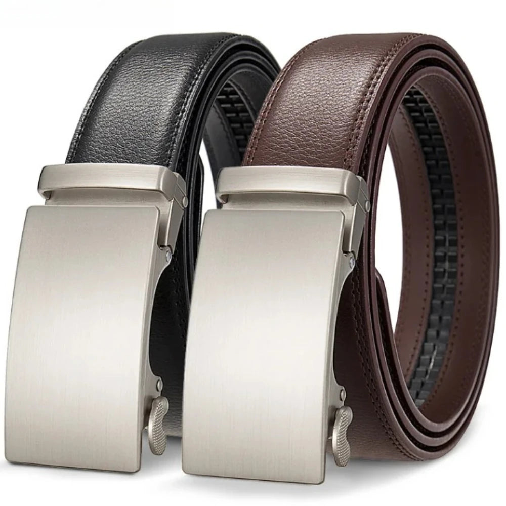 High-End Fashion Business Belt for Men - 3.5cm, Handsome Alloy Automatic Buckle, Durable PU Leather