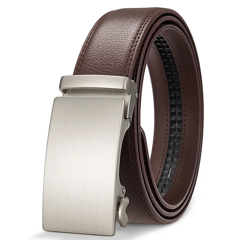 High-End Fashion Business Belt for Men - 3.5cm, Handsome Alloy Automatic Buckle, Durable PU Leather