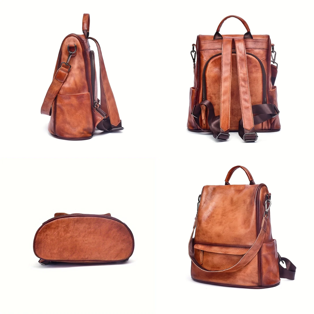 Unisex Cowhide Leather Backpack – Vintage Travel Bag