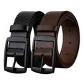 Brown & Black leather belt with a black buckle on a white background
