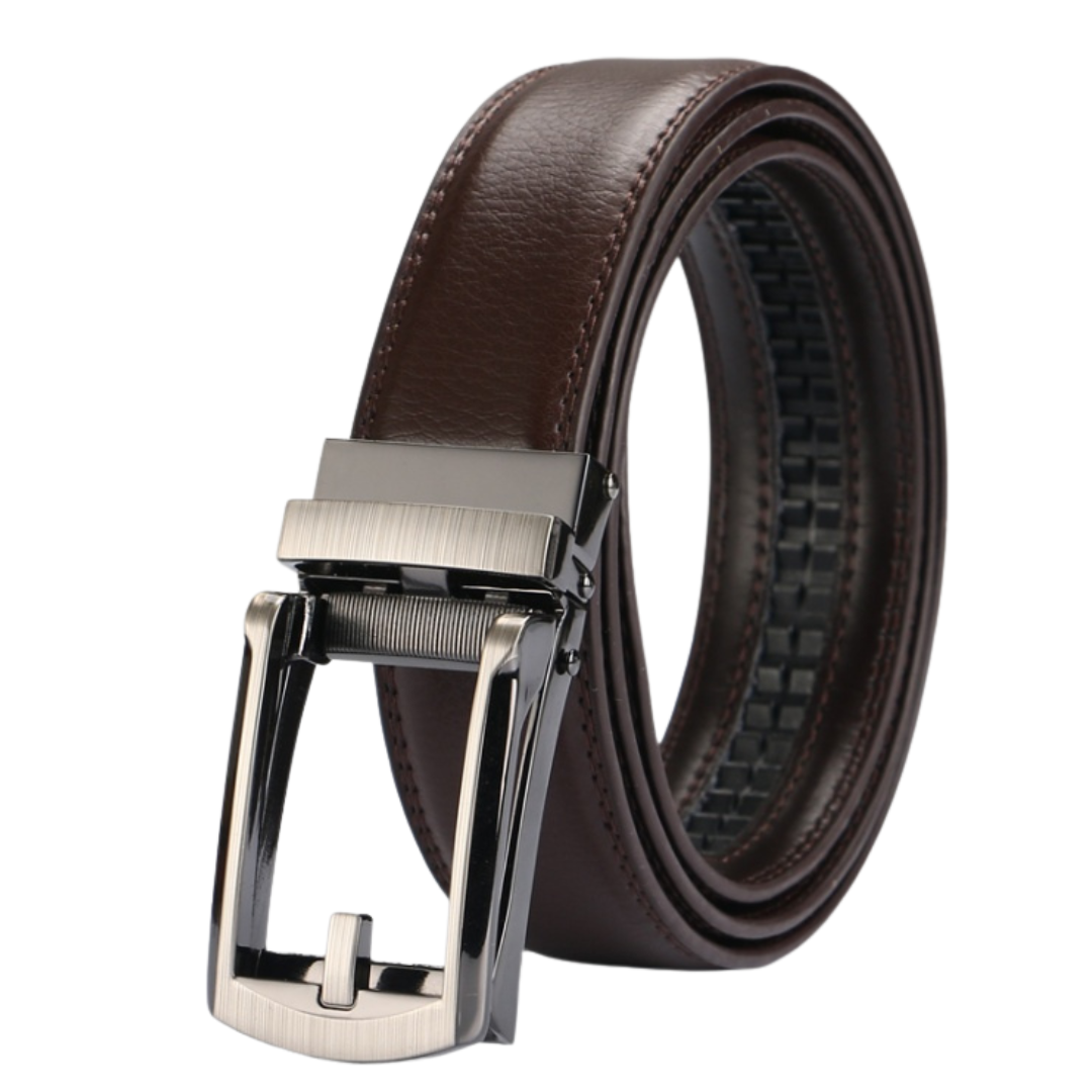 Men’s Adjustable Holeless Ratchet Belt – Automatic Buckle Leather Belt