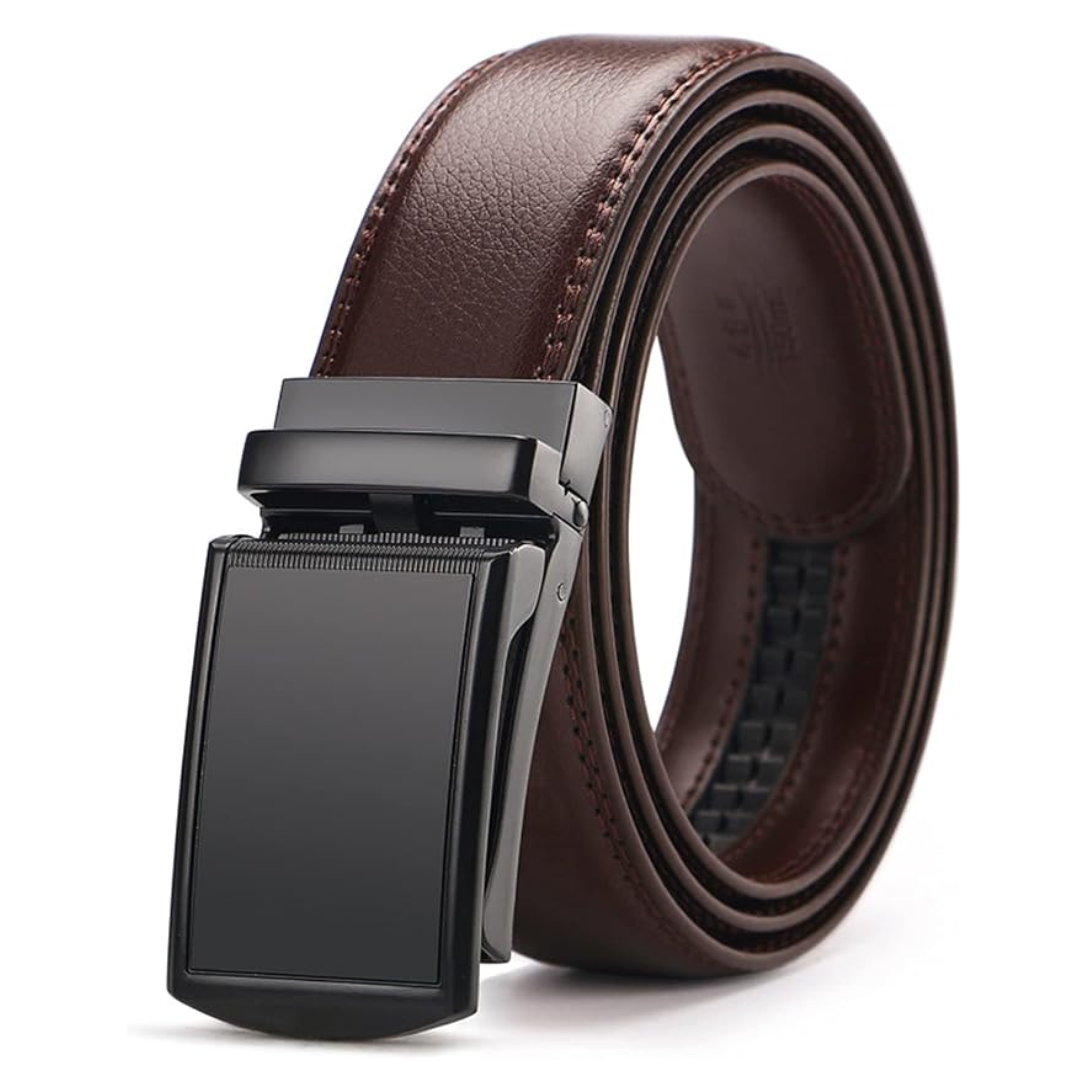 Men’s Adjustable Holeless Ratchet Belt – Automatic Buckle Leather Belt