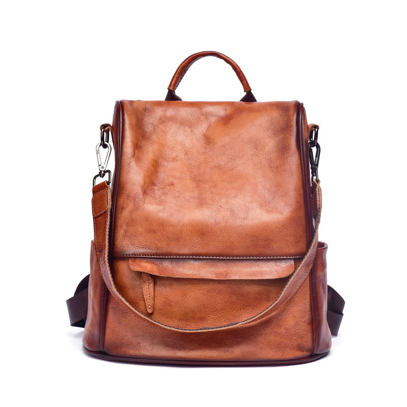 Unisex Cowhide Leather Backpack – Vintage Anti-Theft Travel Shoulder Bag